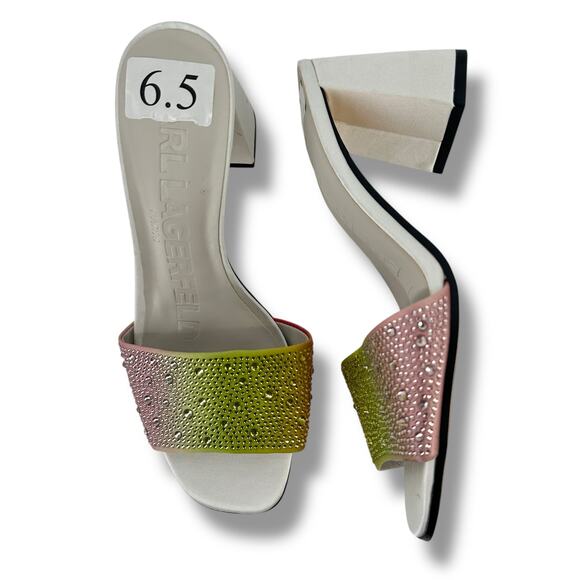 Karl Lagerfeld Paris Pera Rhinestone Slide Sandal Shoes Womens Size 6.5 Pink - Picture 1 of 10